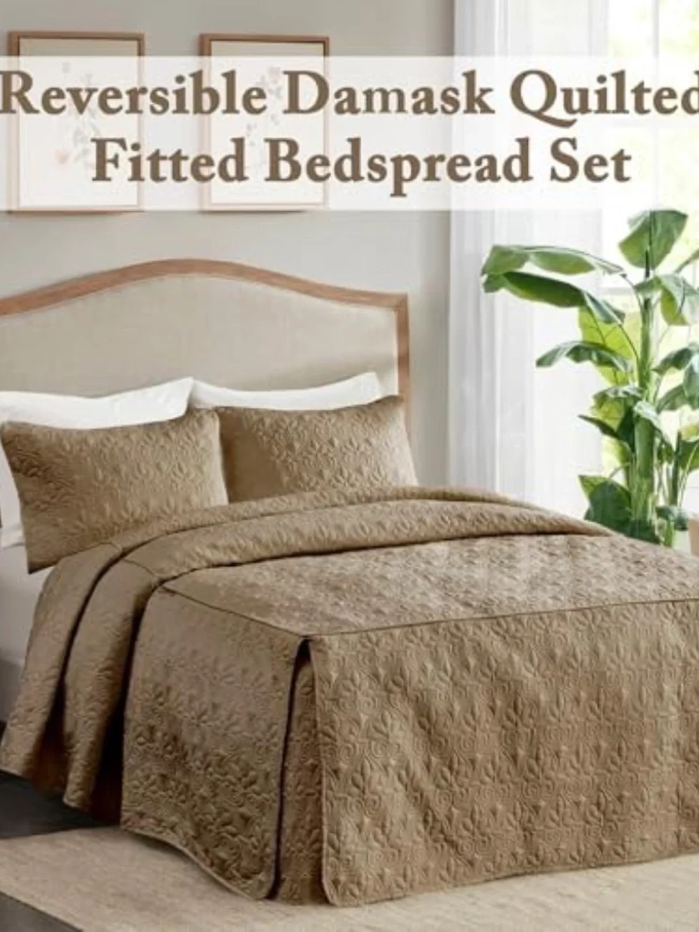 Quebec Split Corner Quilted Bedspread Classic King Khaki Fitted Bedspread
